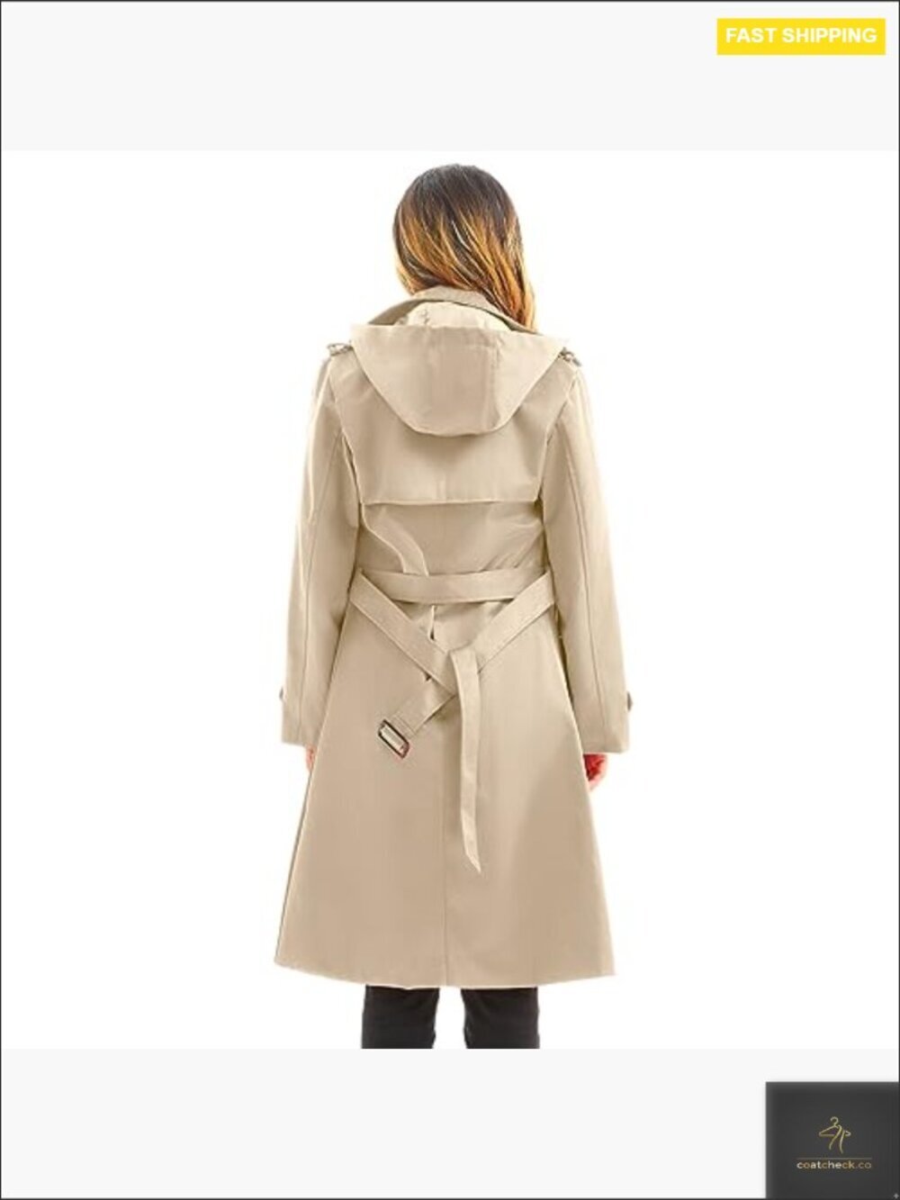 Long Waterproof Trench Coat Double Breasted Classic Lapel Detachable Hood - Picture 2 of 7